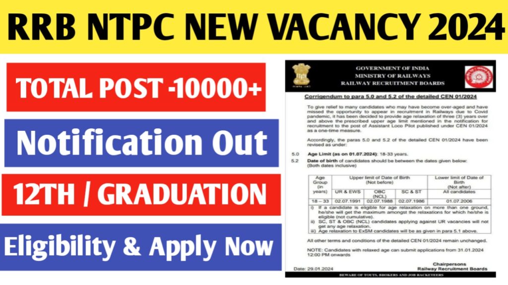 RRB NTPC Vacancy 2024 Out For 10,884 Posts, Check Details, Elegibility, Apply Online : रेलवे एनटीपीसी भर्ती में 10884 बंपर पदों पर अधिसूचना जारी