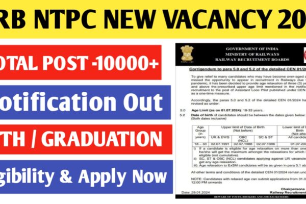 RRB NTPC Vacancy 2024 Out For 10,884 Posts, Check Details, Elegibility, Apply Online : रेलवे एनटीपीसी भर्ती में 10884 बंपर पदों पर अधिसूचना जारी